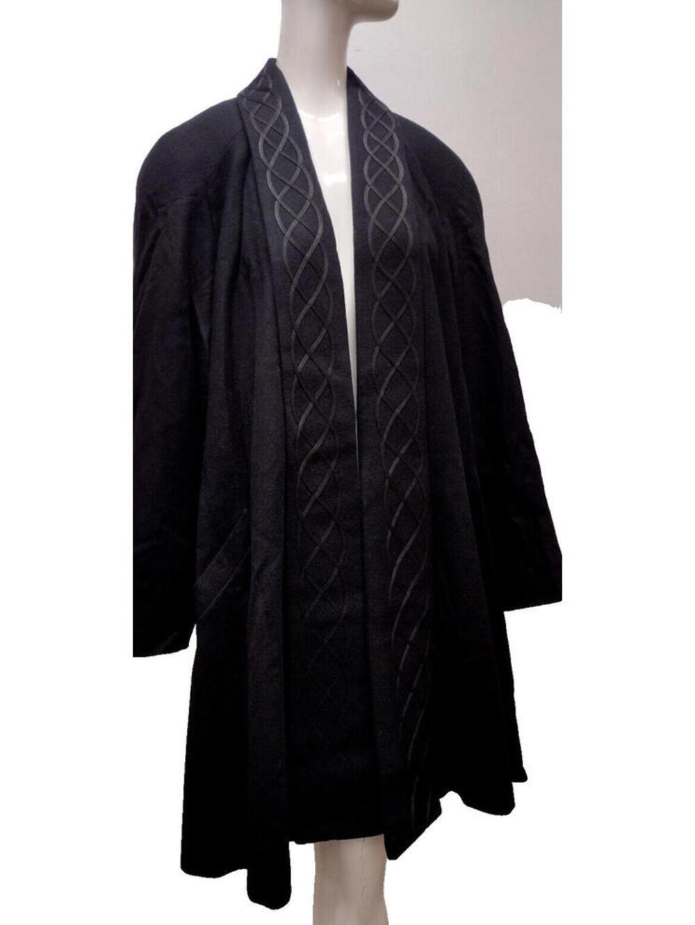 Vintage 1980s Coat Does 1940s Black Swing BIG SHOULDERS LAPEL Large PURE WOOL